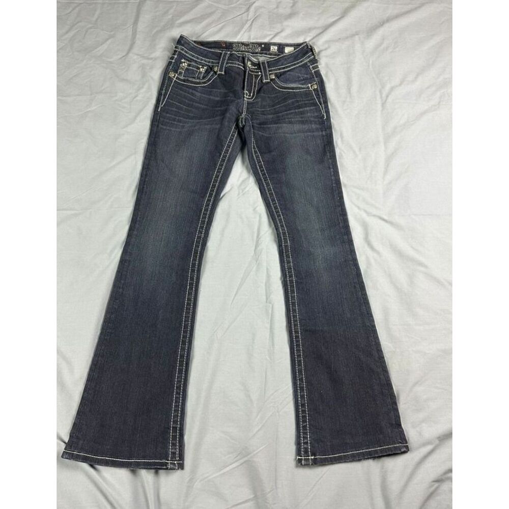 Miss Me JP5445B3 Boot Jeans Low Rise Cross Gem Pockets Dark Wash Size 26 - Picture 2 of 8